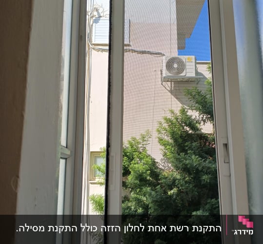 חלון אלומיניום עם מסגרת לבנה
